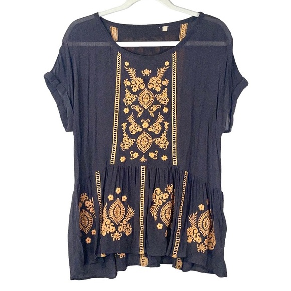 Anthropologie Vanessa Virginia Antala Peplum Top grey orange embroidered size M - Picture 2 of 15